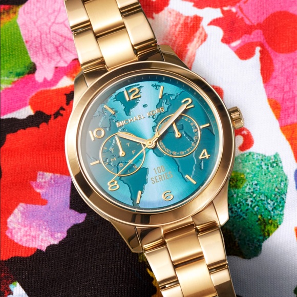 Michael Kors Stop Hunger Turquoise and Gold Watch - Picture 4 of 9